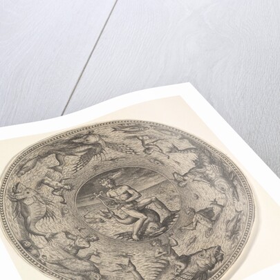 Arion on a Dolphin surrounded by a Border decorated with Sea Creatures, from a Set of…, 1580-1600 by Adriaen Collaert