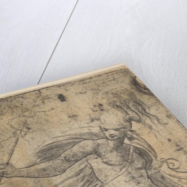 Mercury standing holding a cadecus in his right hand, a lyre in his left, ca. 1536-40 by Andrea Schiavone