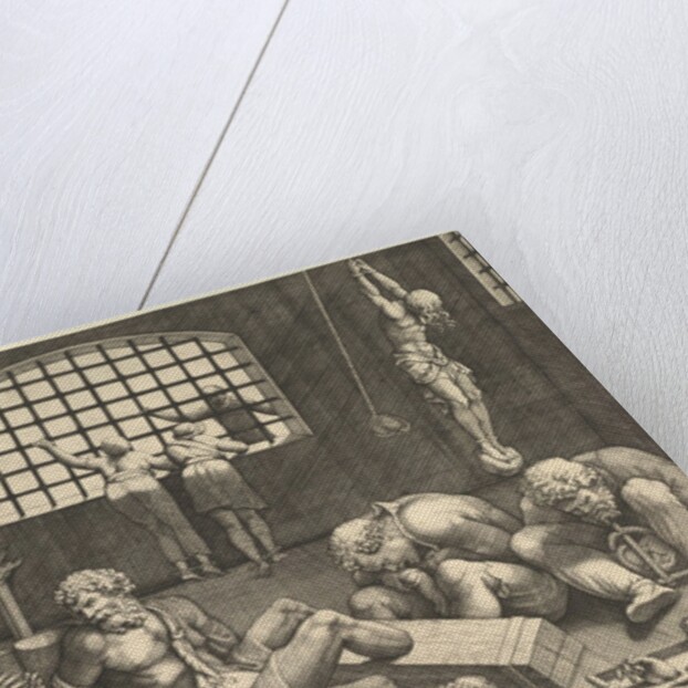 The Prison; a group of men in a dungeon bound in chains and shackles; to the right a figur… by Unknown