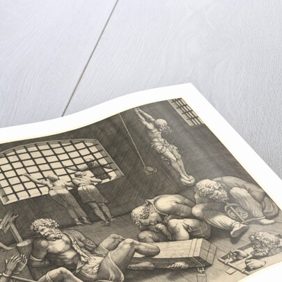 The Prison; a group of men in a dungeon bound in chains and shackles; to the right a figur… by Unknown