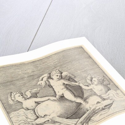 Three Cupids and Two Dolphins, published ca. 1599-1622 by Unknown