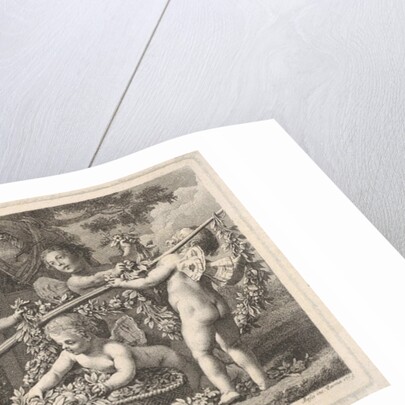 Six putti playing with the arms of Mars, four holding onto a large lance, one on the left …, 1769 by Bossi