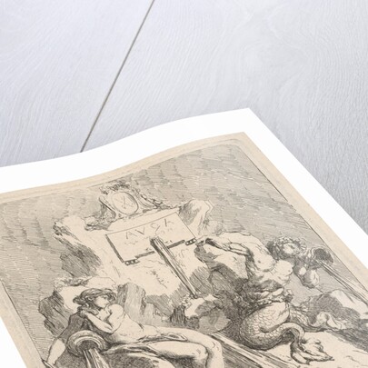 Design for a fountain with a seated nymph at left and triton holding a shell to his mouth …, 1768 by Charles Hutin