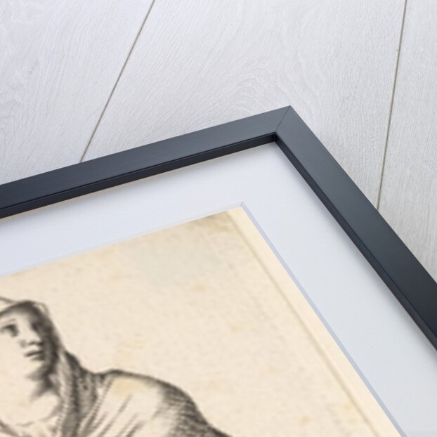 Robed woman standing next to a plinth, her right hand bears a palm branch, a harp r…, ca. 1620-88 by Claude Mellan