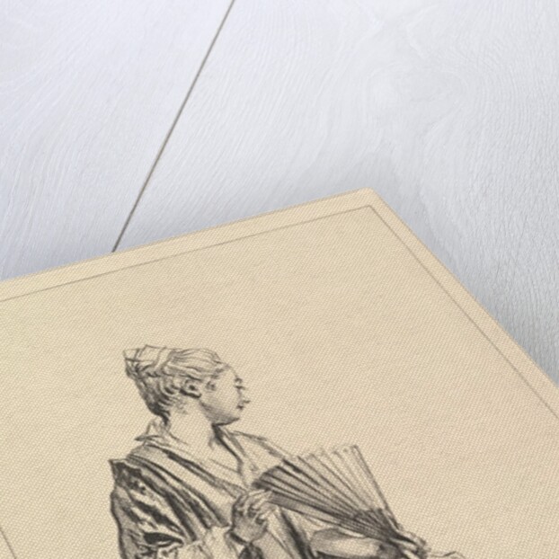 Femme assise, de profil à droite, jouant de l'eventail, 1720-70 by Francois Boucher