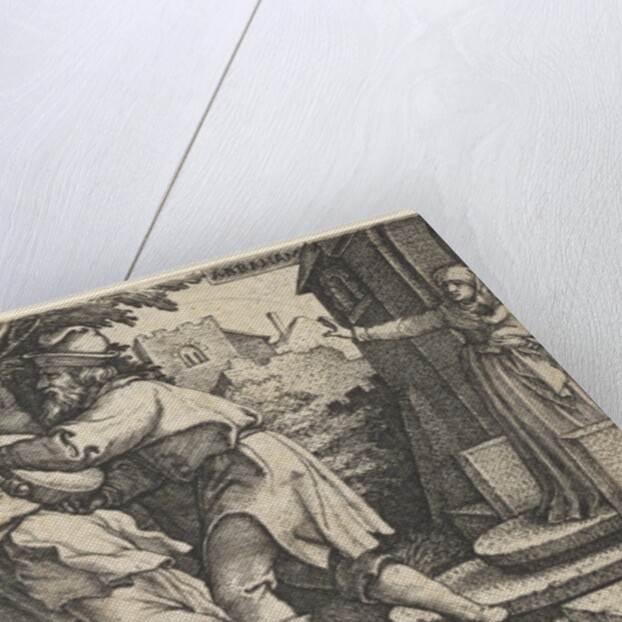 Abraham sending away Hagar and Ishmael: Abraham holds forth a vessel as Hagar and Ishm…, ca. 1543 by Georg Pencz