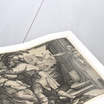 Abraham sending away Hagar and Ishmael: Abraham holds forth a vessel as Hagar and Ishm…, ca. 1543 by Georg Pencz