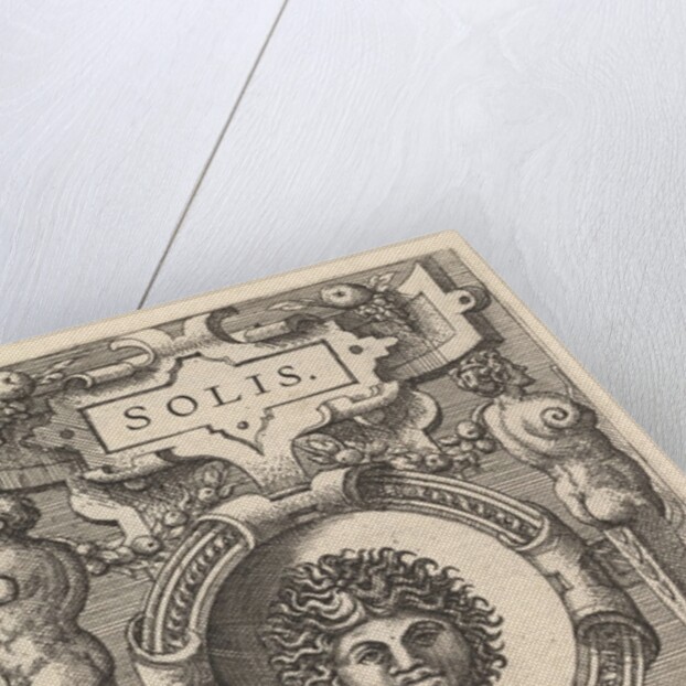 Bust of Sol surrounded by strapwork, from the series 'Deorum dearumque,' a set of images o…, 1573 by Gerard van Groeningen/Johannes van Doetecum I/Lucas van Doetecum