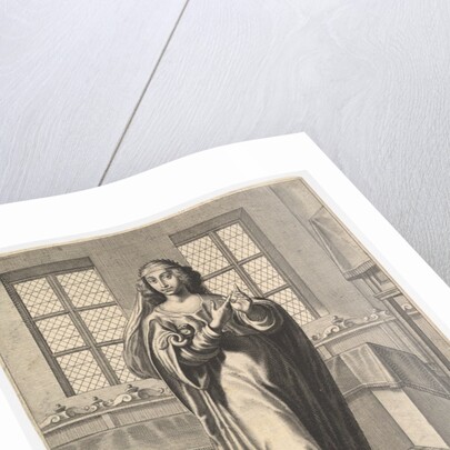 Dialectic: a young woman standing in a decorated interior and touching her right index …, 1633-35 by Gilles Rousselet