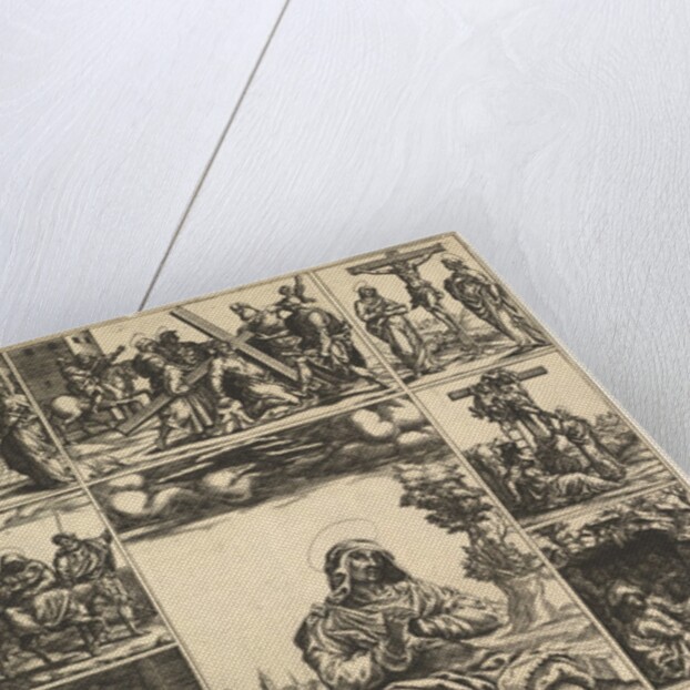 The Virgin of Sorrows; an image of the Virgin Mary surrounded by nine vignettes depict…, ca. 1575 by Giorgio Ghisi
