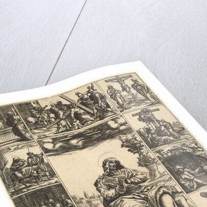 The Virgin of Sorrows; an image of the Virgin Mary surrounded by nine vignettes depict…, ca. 1575 by Giorgio Ghisi