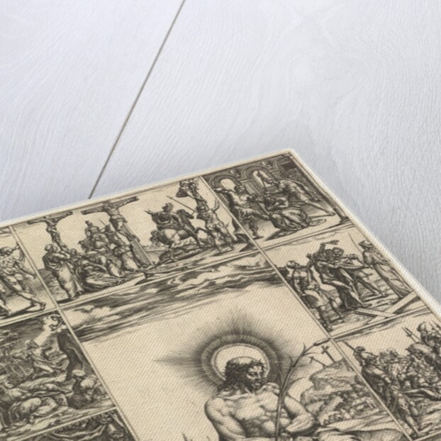 The Man of Sorrows; an image of Christ surrounded by nine vignettes depicting scenes of…, by 1575 by Giorgio Ghisi