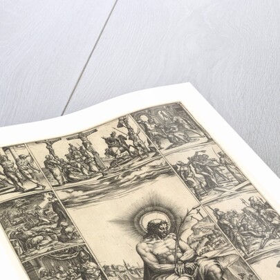 The Man of Sorrows; an image of Christ surrounded by nine vignettes depicting scenes of…, by 1575 by Giorgio Ghisi