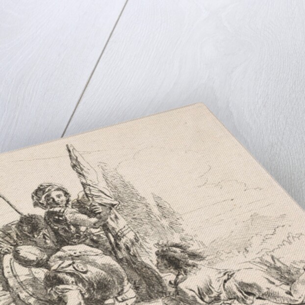Three soldiers and a youth lying on his abdomen in a landscape, the soldiers bear a…, ca. 1740-42 by Giovanni Battista Tiepolo