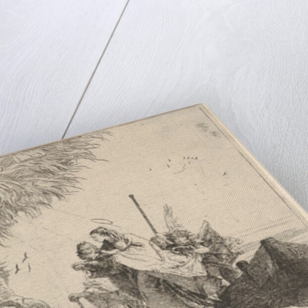 Mary, helped by Joseph and an angel, stepping from a boat to the shore, an angel steadies …, 1753 by David Giovanni