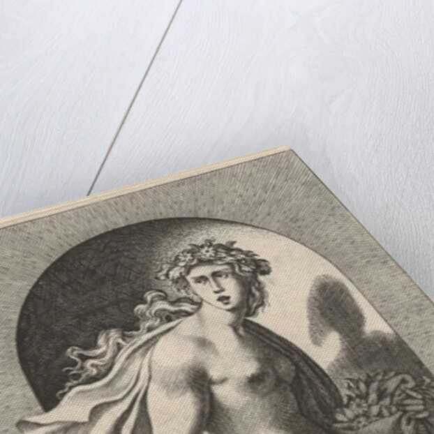 Plate 8: Prosperpina, standing in a niche, turning to the right while holding mantle in bo…, 1526 by Giovanni Jacopo Caraglio