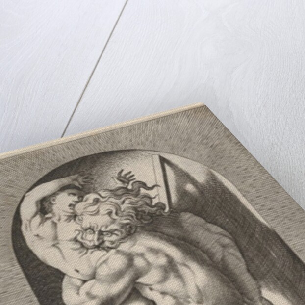 Plate 1: Saturn in a niche devouring his son, standing before a scythe, from a series of m…, 1526 by Giovanni Jacopo Caraglio