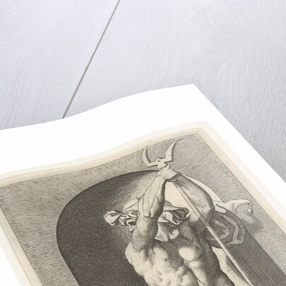 Plate 7: Pluto in a niche, holding a bident, with Cerberus next to him, from a series of m…, 1526 by Giovanni Jacopo Caraglio