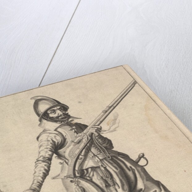 A soldier on guard freeing his right hand, from the Marksmen series, plate 37, in Wapenhandeli… by Unknown