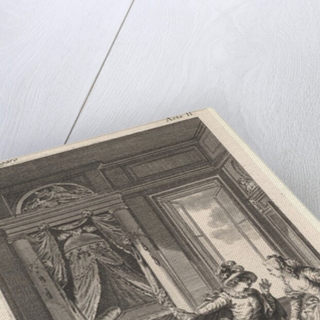 A man leans toward a woman standing in a doorway at right, at left a seated woman rais…, ca. 1784 by Claude Nicolas Malapeau