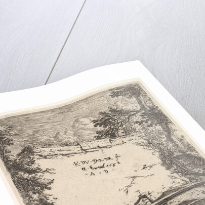 Frontispiece with stepped fountain; a stone wall with water spout pouring water into a rec…, 1652 by Karel Du Jardin