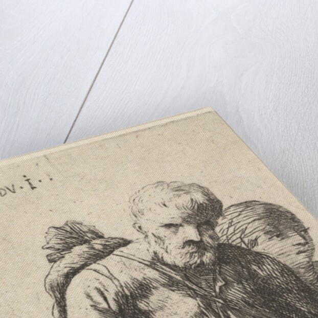 Bearded man shown in half-length with bundle slung over right shoulderblade, flanke…, ca. 1641-78 by Karel Du Jardin