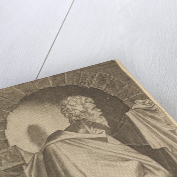 St. James Minor in an arcuated niche, holding a walking stick in his hands, which are c…, 1545 by Lambert Suavius