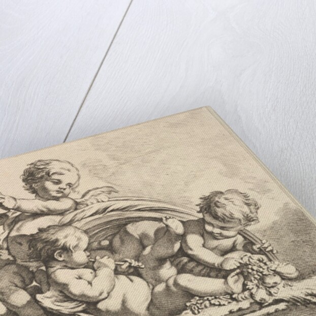 Three Cupids, Two Playing Music, One Holding Palm Leaves by Louis Felix de la Rue