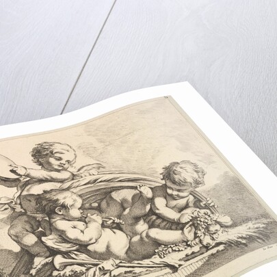 Three Cupids, Two Playing Music, One Holding Palm Leaves by Louis Felix de la Rue