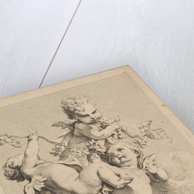 Three Cupids Playing with Vine Branches by Louis Felix de la Rue