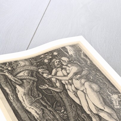 Adam and Eve with apple and serpent, ca. 1500-1534 by Marcantonio Raimondi