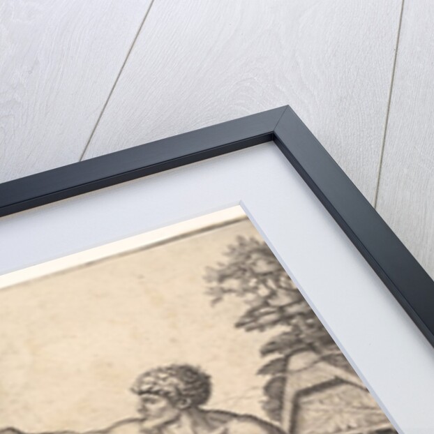 The Climbers: three naked men, one seen from behind climbing onto a river-bank, soldiers e…, 1510 by Marcantonio Raimondi