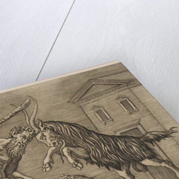 A satyr and a ram attacking each other, the satyr wielding a club with his right ha…, ca. 1515-27 by Marco Dente