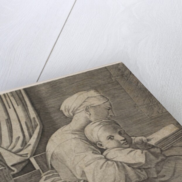 The Virgin in profile facing right reading to the infant Christ, ca. 1515-27 by Marco Dente (attributed to)