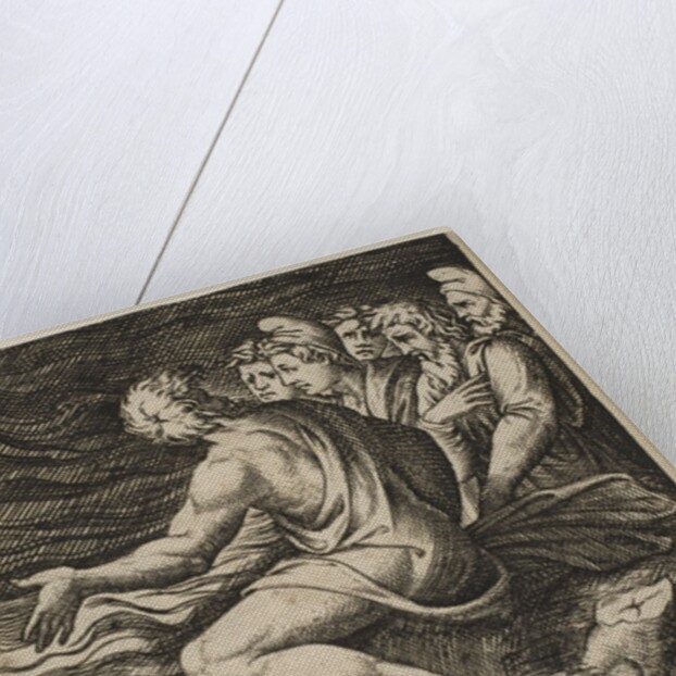 A group of figures at right witnessing a shipwreck, ca. 1515-27 by Marco Dente