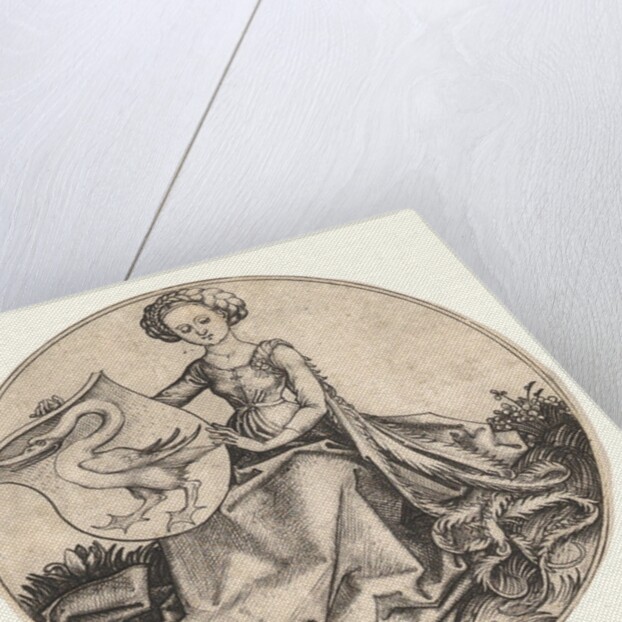 Shield with Swan Held by Woman, ca. 1435-1491 by Martin Schongauer