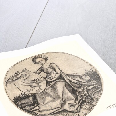 Shield with Swan Held by Woman, ca. 1435-1491 by Martin Schongauer