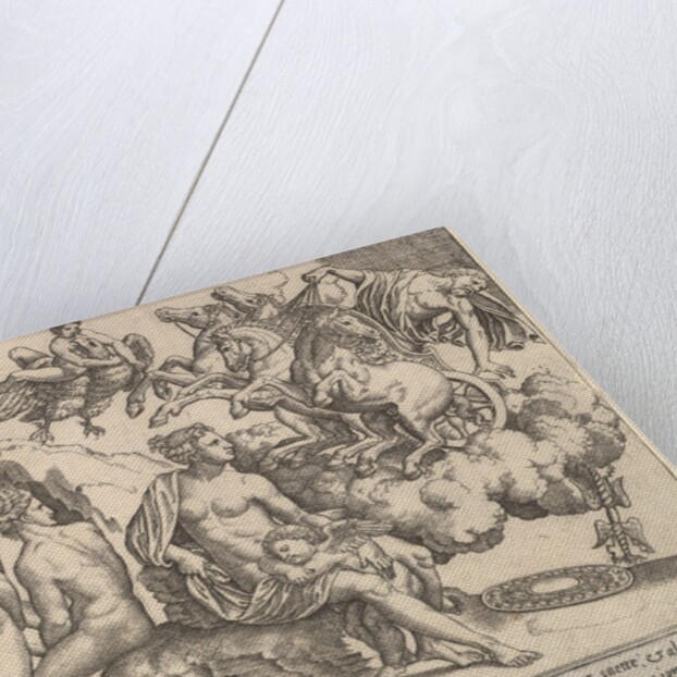 Jupiter tumbling from a horse-drawn carriage at right, Ganymede in the form of an eagle…, 1530-60 by Master of the Die