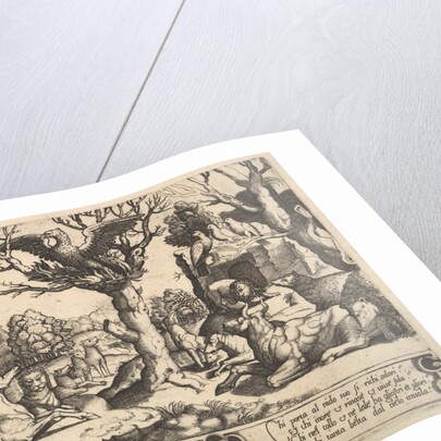 A phoenix sat atop a tree, wings open, an assortment of animals below, 1530-60 by Master of the Die