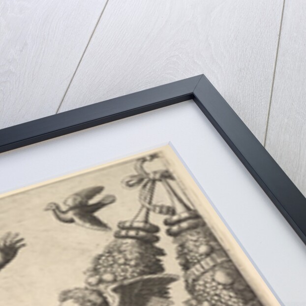 A monkey holding a bound putto standing on a garland in front of which are two winged p…, 1530-60 by Master of the Die