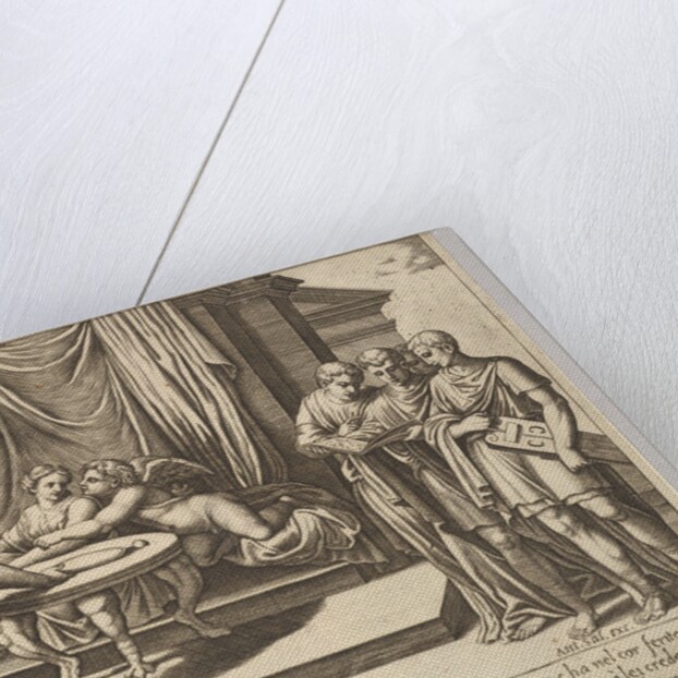 Plate 8: Psyche seated at a table and attended by invisible servants, Eros beside the g…, 1530-60 by Master of the Die