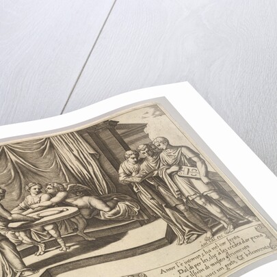 Plate 8: Psyche seated at a table and attended by invisible servants, Eros beside the g…, 1530-60 by Master of the Die