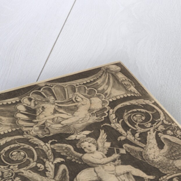 A panel of ornament with a putto in the centre holding a windmill, 1532 by Master of the Die