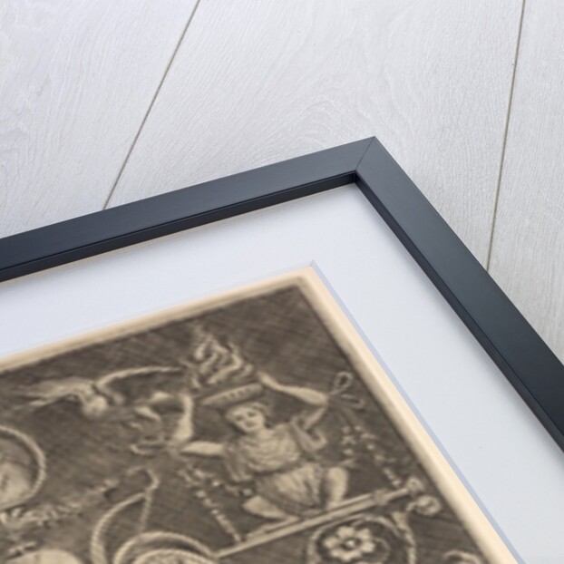 A panel of ornament, putti standing on cornucopia in lower section, 1530-60 by Master of the Die