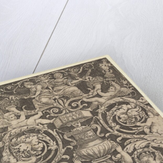 A panel of ornament with a woman holding a vase in centre, 1532 by Master of the Die