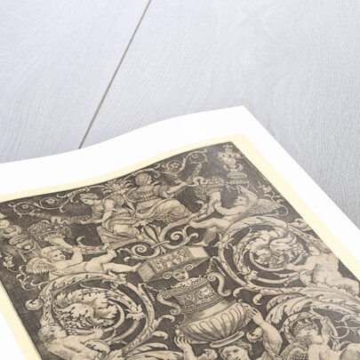 A panel of ornament with a woman holding a vase in centre, 1532 by Master of the Die