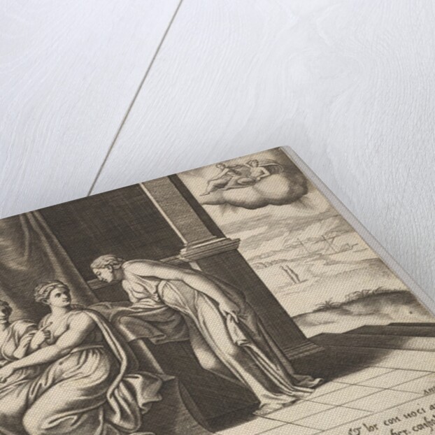 Plate 12: Psyche's sisters persuade her a serpent is sleeping with her, from 'The Fable…, 1530-60 by Master of the Die