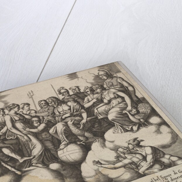 Plate 30: Venus and Cupid pleading their case in the presence of Jupiter and other Gods…, 1530-60 by Master of the Die