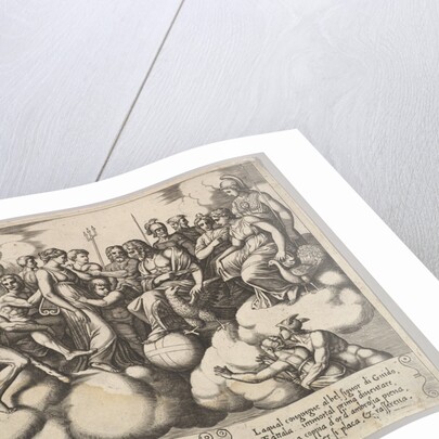 Plate 30: Venus and Cupid pleading their case in the presence of Jupiter and other Gods…, 1530-60 by Master of the Die