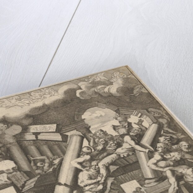Giants crushed by rocks and the falling columns of the temple, clouds of smoke above…, ca. 1680 by Pietro Santi Bartoli